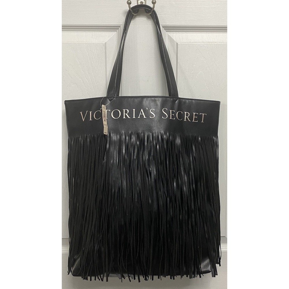 Victoria's Secret Women Limited Ed. 2018 Black Fringe Tote Bag NEW 17x16x3"